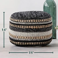 LR Home Briala 14" Handmade Cotton Blend Pouf in Black/White/Natural