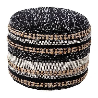 LR Home Briala 14" Handmade Cotton Blend Pouf in Black/White/Natural