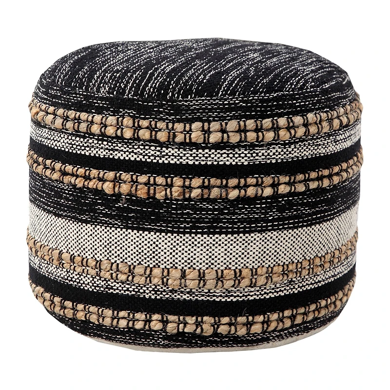 LR Home Briala 14" Handmade Cotton Blend Pouf in Black/White/Natural