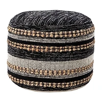 LR Home Briala 14" Handmade Cotton Blend Pouf in Black/White/Natural