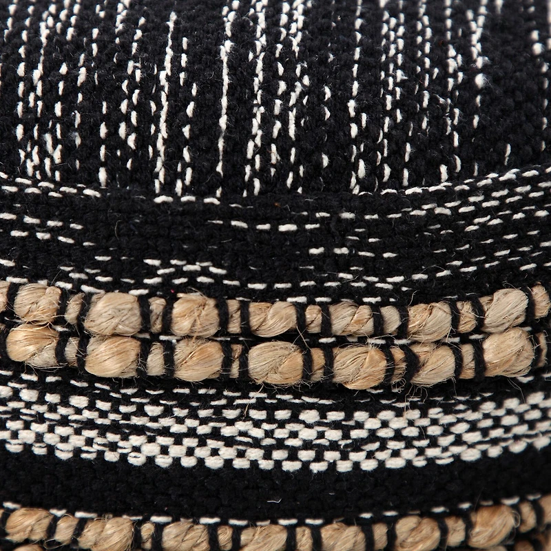 LR Home Briala 14" Handmade Cotton Blend Pouf in Black/White/Natural