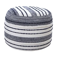 LR Home Fenric 14" Handmade Cotton Pouf in Blue/White