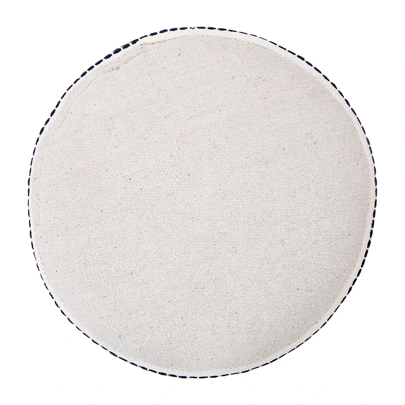 LR Home Fenric 14" Handmade Cotton Pouf in Blue/White