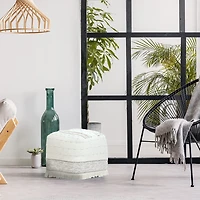 LR Home Tristan 14" Handmade Cotton Blend Pouf in Cream