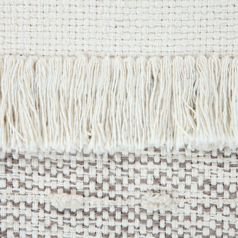 LR Home Tristan 14" Handmade Cotton Blend Pouf in Cream