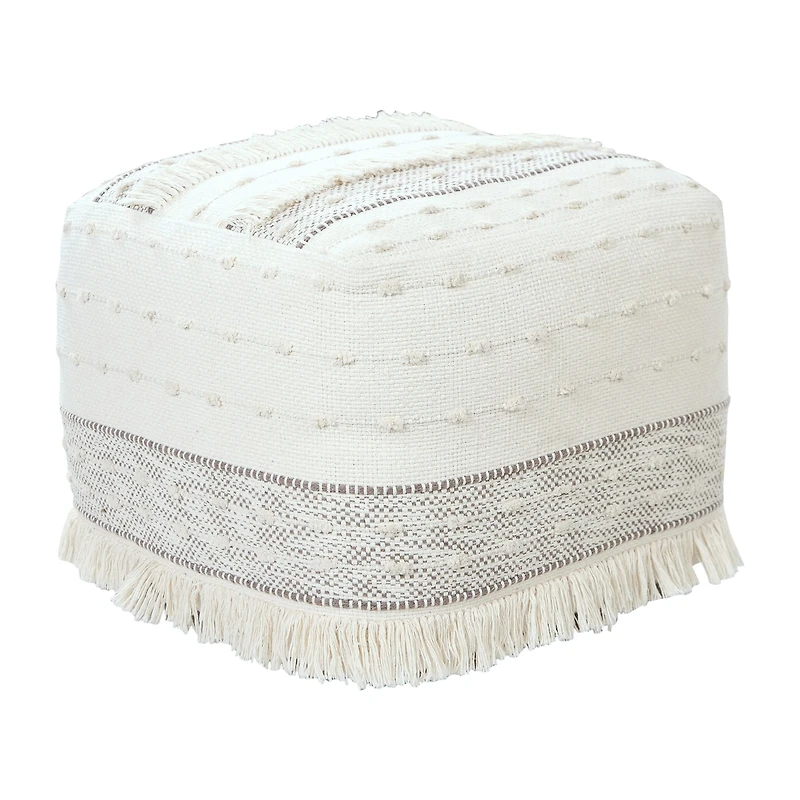 LR Home Tristan 14" Handmade Cotton Blend Pouf in Cream