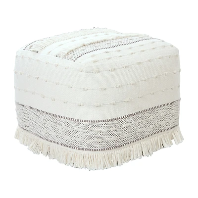 LR Home Tristan 14" Handmade Cotton Blend Pouf in Cream