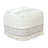LR Home Tristan 14" Handmade Cotton Blend Pouf in Cream