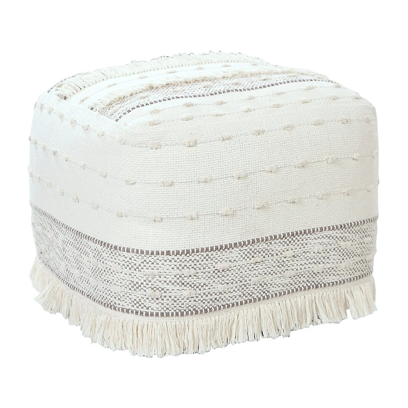 LR Home Tristan 14" Handmade Cotton Blend Pouf in Cream