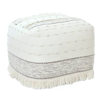 LR Home Tristan 14" Handmade Cotton Blend Pouf in Cream