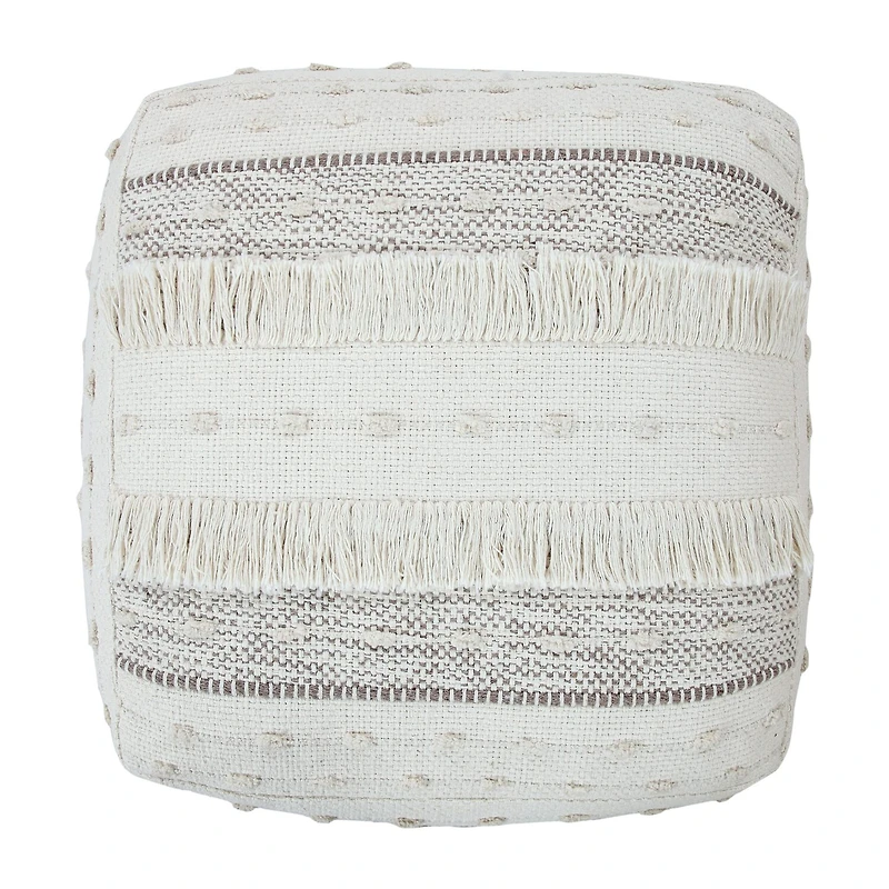 LR Home Tristan 14" Handmade Cotton Blend Pouf in Cream