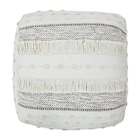 LR Home Tristan 14" Handmade Cotton Blend Pouf in Cream