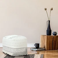 LR Home Tristan 14" Handmade Cotton Blend Pouf in Cream