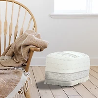 LR Home Tristan 14" Handmade Cotton Blend Pouf in Cream
