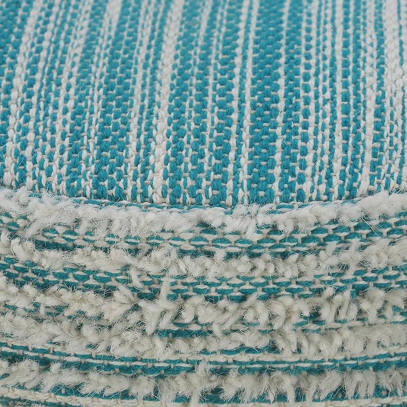LR Home Timothy 14" Handwoven Polyester Pouf in Blue/Cream
