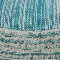 LR Home Timothy 14" Handwoven Polyester Pouf in Blue/Cream