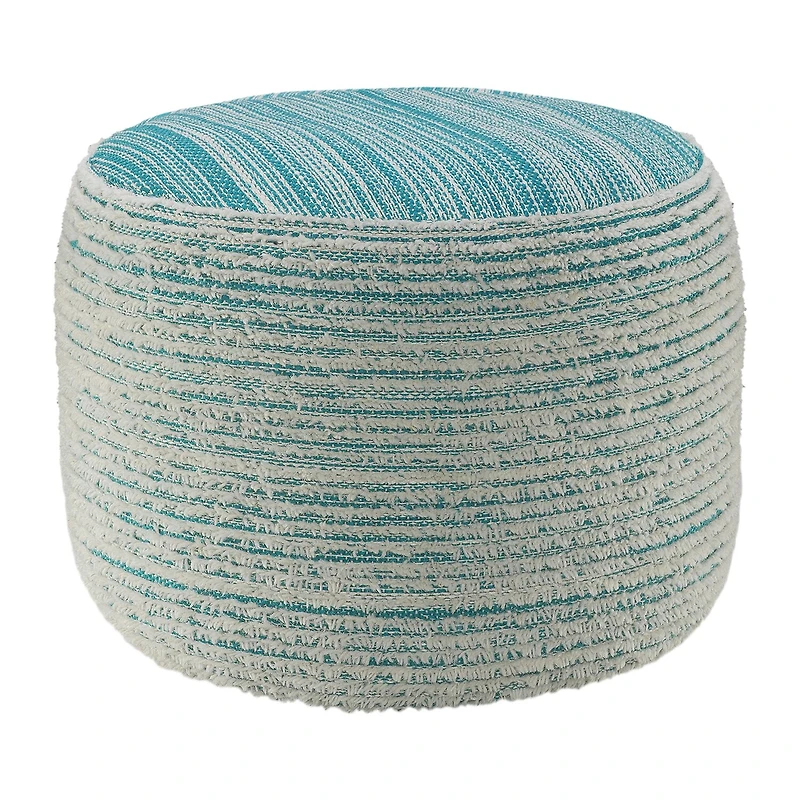 LR Home Timothy 14" Handwoven Polyester Pouf in Blue/Cream