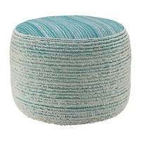 LR Home Timothy 14" Handwoven Polyester Pouf in Blue/Cream