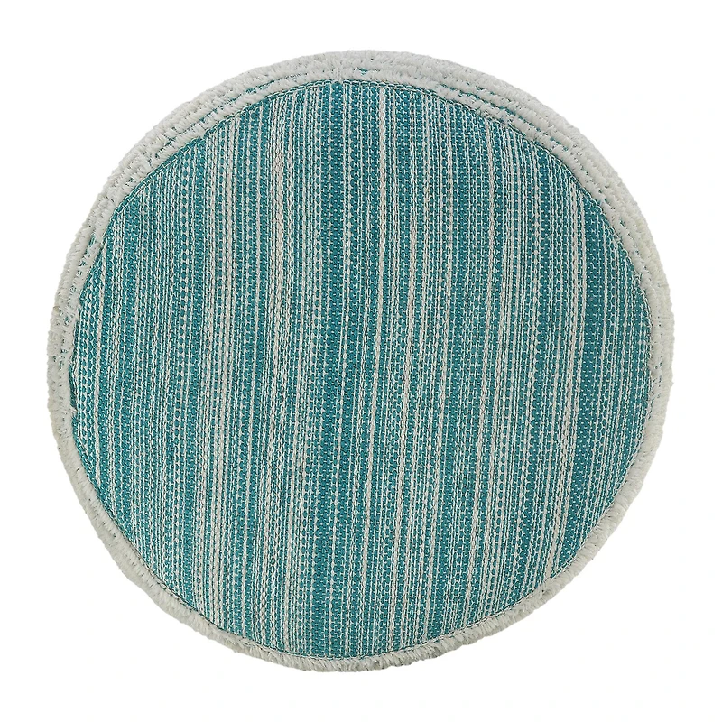 LR Home Timothy 14" Handwoven Polyester Pouf in Blue/Cream