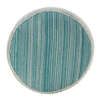 LR Home Timothy 14" Handwoven Polyester Pouf in Blue/Cream