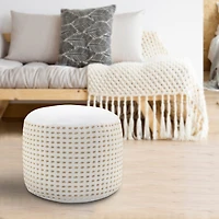 LR Home Naples 14" Handmade Jute Blend Pouf in White/Tan