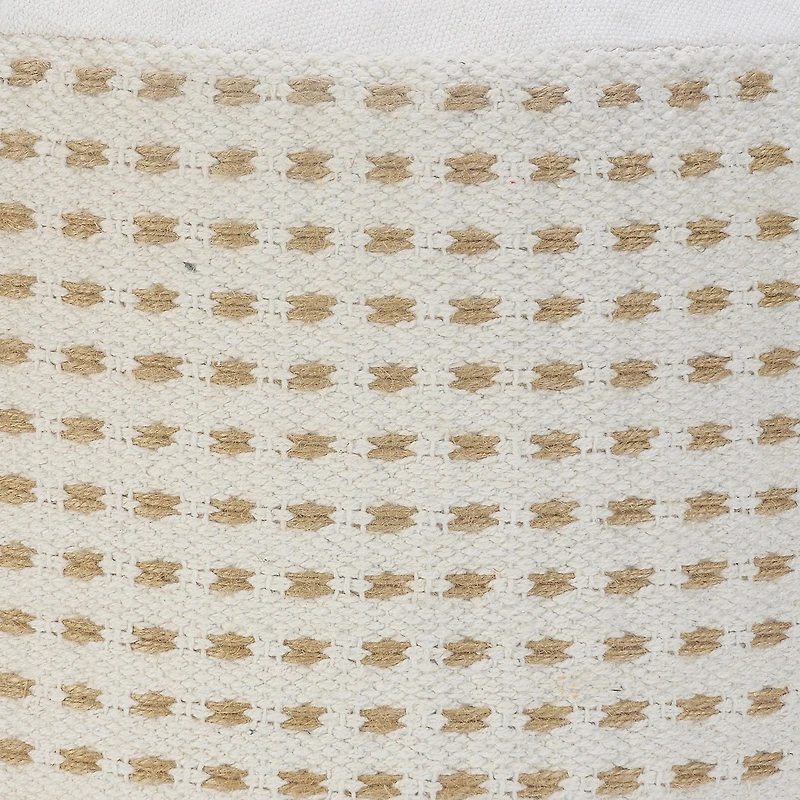 LR Home Naples 14" Handmade Jute Blend Pouf in White/Tan