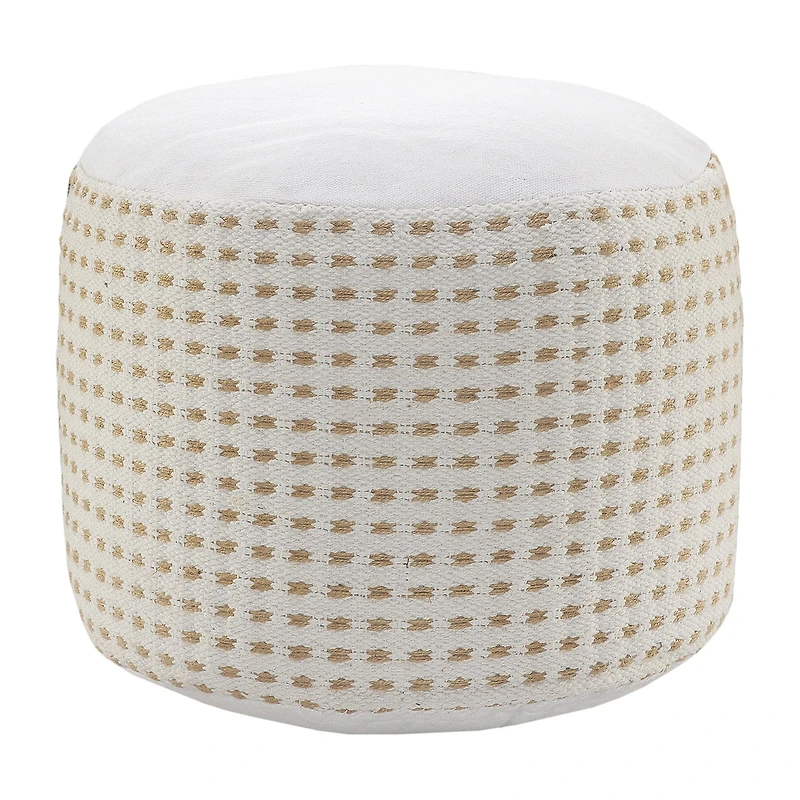 LR Home Naples 14" Handmade Jute Blend Pouf in White/Tan