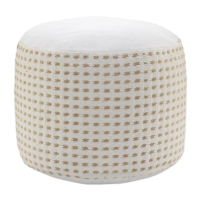 LR Home Naples 14" Handmade Jute Blend Pouf in White/Tan