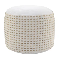 LR Home Naples 14" Handmade Jute Blend Pouf in White/Tan