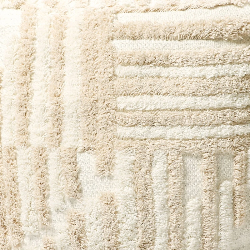 LR Home Vincenzo 18" Power-Loomed Cotton Pouf in Beige/Cream