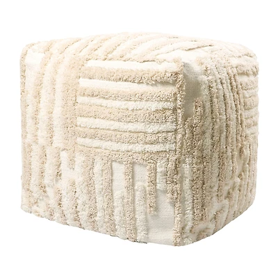 LR Home Vincenzo 18" Power-Loomed Cotton Pouf in Beige/Cream