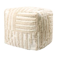 LR Home Vincenzo 18" Power-Loomed Cotton Pouf in Beige/Cream