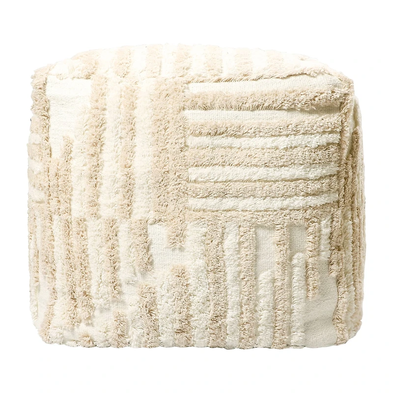 LR Home Vincenzo 18" Power-Loomed Cotton Pouf in Beige/Cream