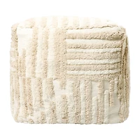 LR Home Vincenzo 18" Power-Loomed Cotton Pouf in Beige/Cream