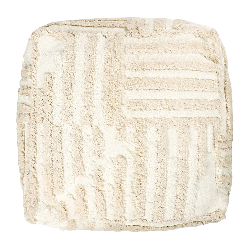 LR Home Vincenzo 18" Power-Loomed Cotton Pouf in Beige/Cream