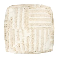LR Home Vincenzo 18" Power-Loomed Cotton Pouf in Beige/Cream