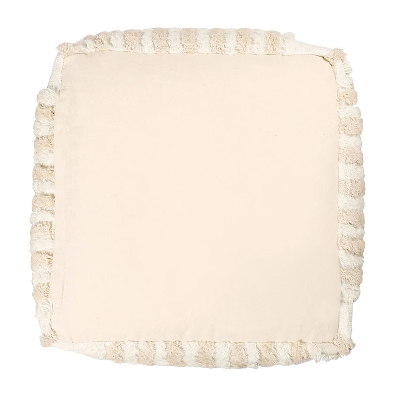 LR Home Vincenzo 18" Power-Loomed Cotton Pouf in Beige/Cream