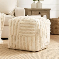LR Home Vincenzo 18" Power-Loomed Cotton Pouf in Beige/Cream