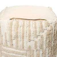 LR Home Vincenzo 18" Power-Loomed Cotton Pouf in Beige/Cream