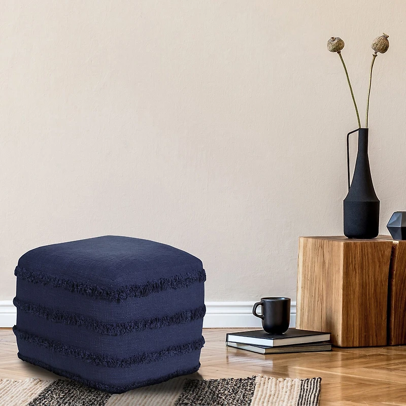 LR Home Surrey 14" Handmade Fringed Cotton Pouf