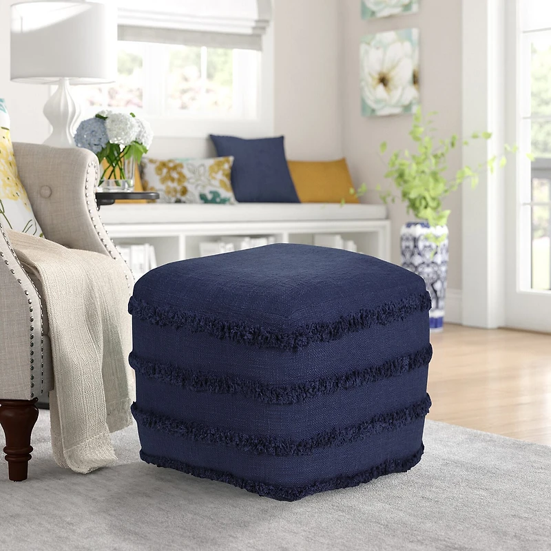 LR Home Surrey 14" Handmade Fringed Cotton Pouf