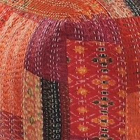 LR Home Wales 20" Handmade Pouf in Red Patchwork