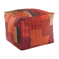 LR Home Wales 20" Handmade Pouf in Red Patchwork