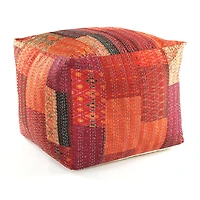 LR Home Wales 20" Handmade Pouf in Red Patchwork