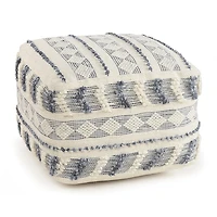 LR Home Seraphina 14" Handmade Wool Blend Pouf in Blue/Cream