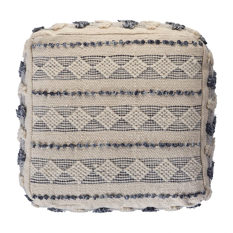 LR Home Seraphina 14" Handmade Wool Blend Pouf in Blue/Cream