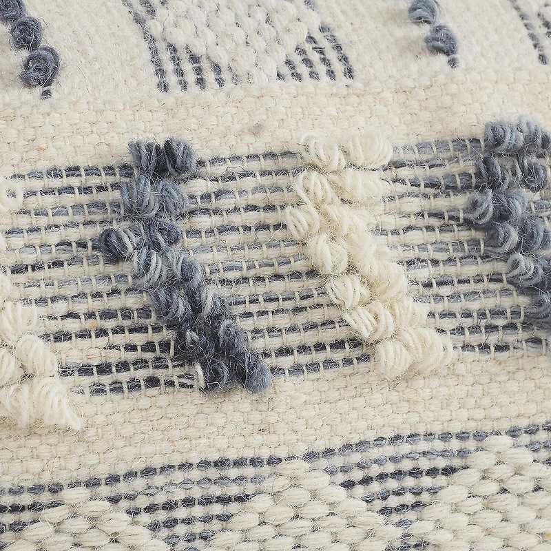 LR Home Seraphina 14" Handmade Wool Blend Pouf in Blue/Cream