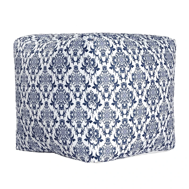 LR Home Wolfram 18" Handwoven Cotton Pouf in Blue/White
