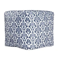 LR Home Wolfram 18" Handwoven Cotton Pouf in Blue/White