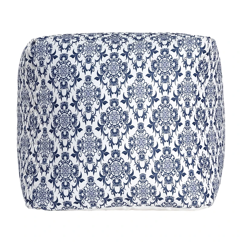 LR Home Wolfram 18" Handwoven Cotton Pouf in Blue/White